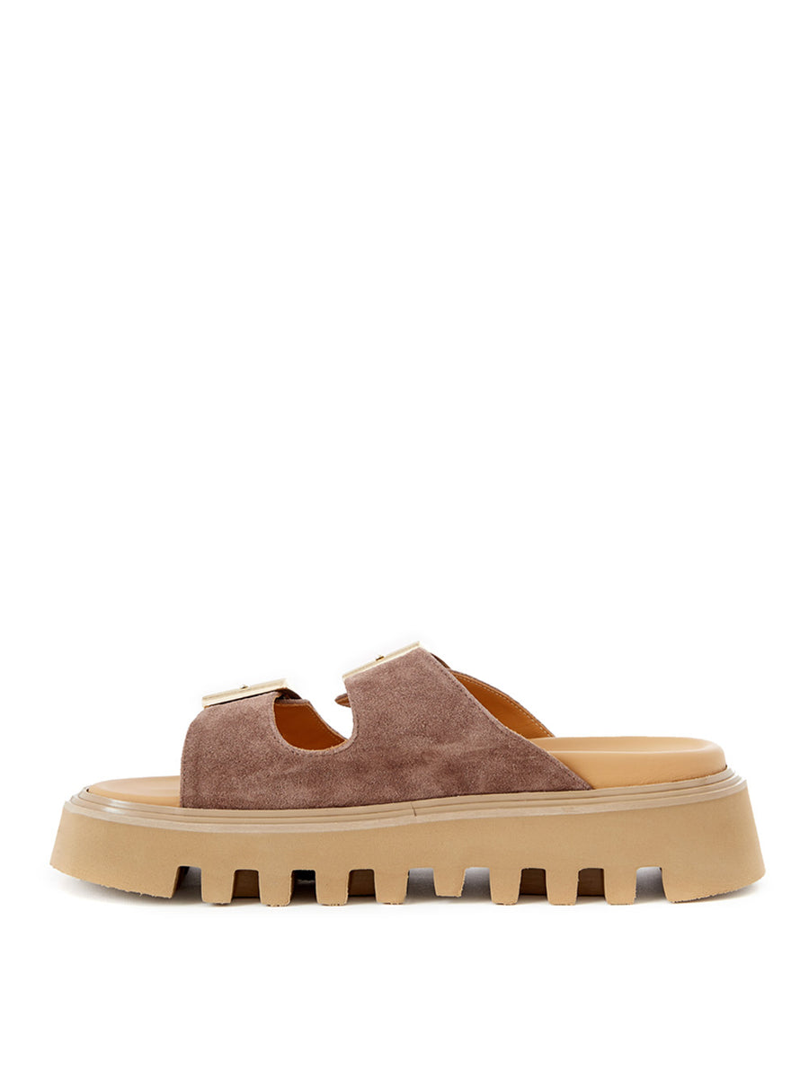 Elegant Brown Suede Sandal Slipper with Buckles