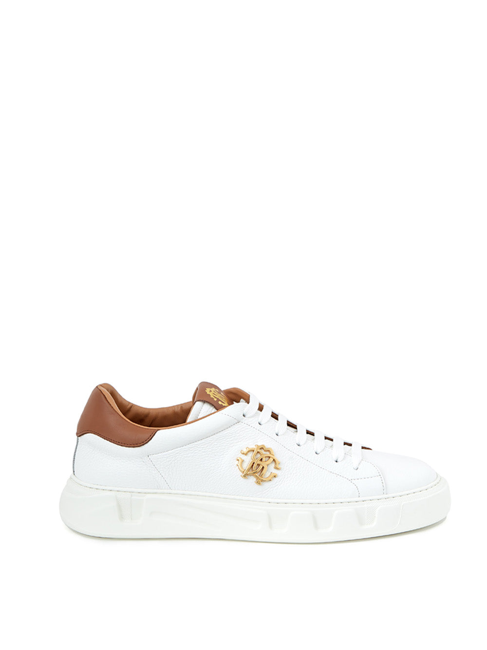 Elegant White Leather Sneakers with Gold Accents