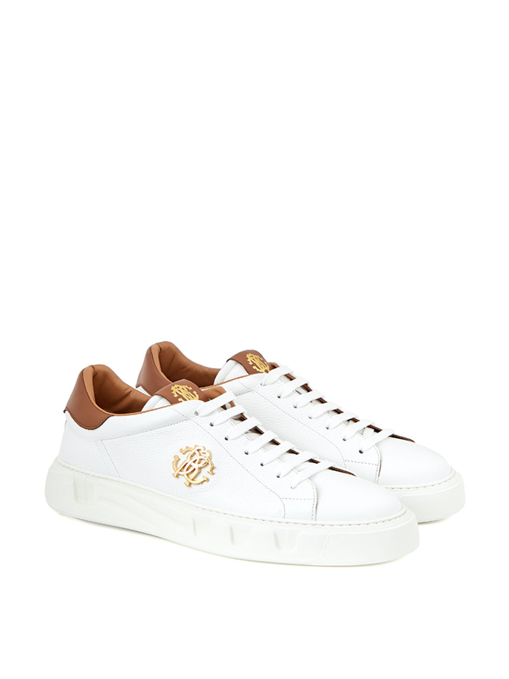 Elegant White Leather Sneakers with Gold Accents