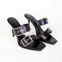 Thumbnail for Elegant Heeled Black Leather Sandals