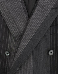 Thumbnail for Elegant Gray Striped Wool Slim Blazer