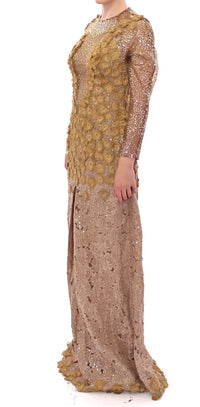 Thumbnail for Exquisite Gold Lace Maxi Dress with Crystals