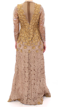 Thumbnail for Exquisite Gold Lace Maxi Dress with Crystals