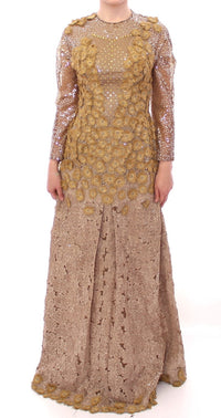 Thumbnail for Exquisite Gold Lace Maxi Dress with Crystals