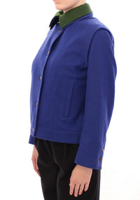 Thumbnail for Elegant Blue Wool Jacket with Removable Collar