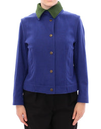 Thumbnail for Elegant Blue Wool Jacket with Removable Collar