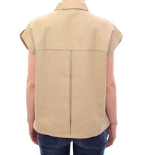 Thumbnail for Sleeveless Beige Cotton Tank Top with Brooches