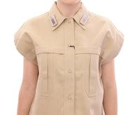 Thumbnail for Sleeveless Beige Cotton Tank Top with Brooches