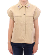 Thumbnail for Sleeveless Beige Cotton Tank Top with Brooches