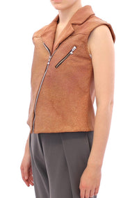 Thumbnail for Sleeveless Leather Couture Vest in Rich Brown