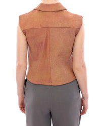 Thumbnail for Sleeveless Leather Couture Vest in Rich Brown