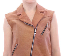 Thumbnail for Sleeveless Leather Couture Vest in Rich Brown