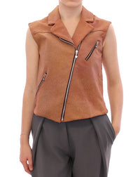 Thumbnail for Sleeveless Leather Couture Vest in Rich Brown