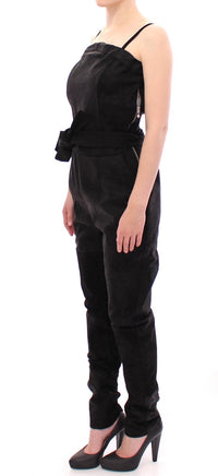 Thumbnail for Elegant Black Leather Jumpsuit with Waist Strap