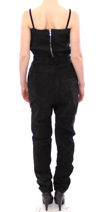 Thumbnail for Elegant Black Leather Jumpsuit with Waist Strap