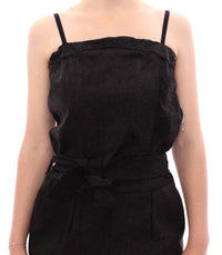 Thumbnail for Elegant Black Leather Jumpsuit with Waist Strap