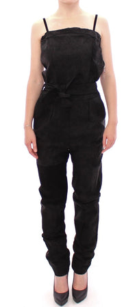 Thumbnail for Elegant Black Leather Jumpsuit with Waist Strap