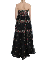 Thumbnail for Masterpiece black floral print silk runway dress