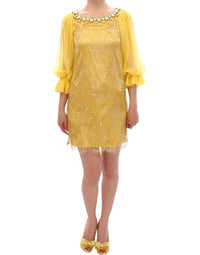 Thumbnail for Yellow lace crystal mini dress