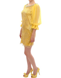 Thumbnail for Yellow lace crystal mini dress