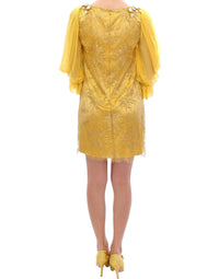Thumbnail for Yellow lace crystal mini dress
