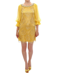 Thumbnail for Yellow lace crystal mini dress