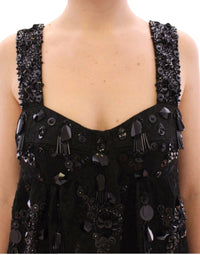 Thumbnail for Black floral crystal embedded dress