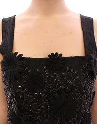 Thumbnail for Black floral crystal embedded dress
