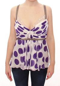 Thumbnail for Elegant Polka Dotted Silk Blouse with Leather Detailing