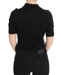 Thumbnail for Elegant Black Silk Floral Polo Top