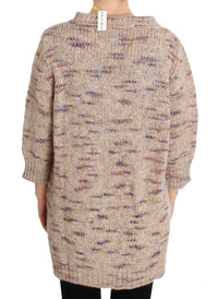 Thumbnail for Beige Oversized V-Neck Knitted Sweater