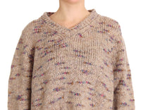 Thumbnail for Beige Oversized V-Neck Knitted Sweater