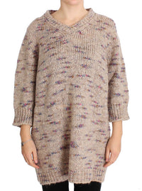 Thumbnail for Beige Oversized V-Neck Knitted Sweater