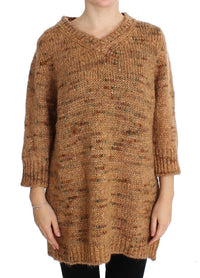 Thumbnail for Chic Brown Oversize Knitted V-Neck Sweater