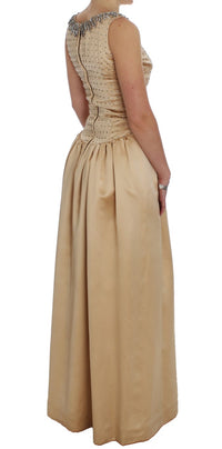 Thumbnail for Beige Crystal Embellished Full Length Dress