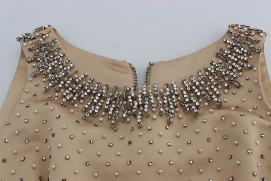 Beige Crystal Embellished Full Length Dress