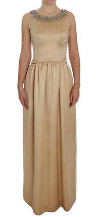 Thumbnail for Beige Crystal Embellished Full Length Dress