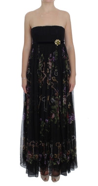 Thumbnail for Multicolor Rose & Key Print Maxi Dress with Crystal