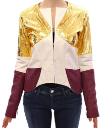 Thumbnail for White Gold Purple Leather Jacket