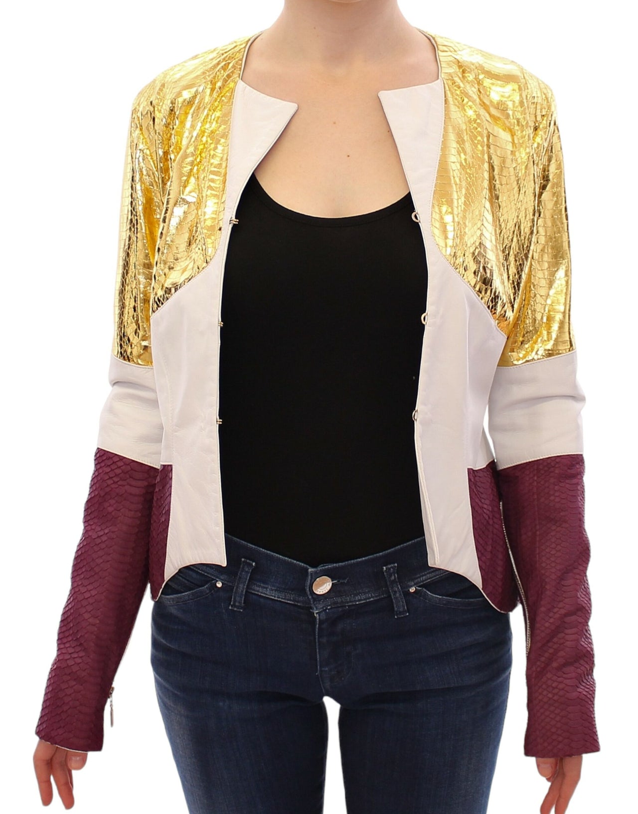 White Gold Purple Leather Jacket