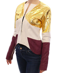 Thumbnail for White Gold Purple Leather Jacket