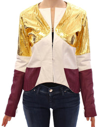 Thumbnail for White Gold Purple Leather Jacket