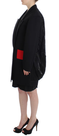 Thumbnail for Elegant Draped Long Coat in Black with Red Accents