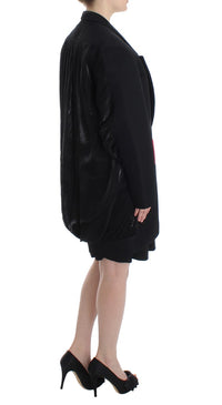 Thumbnail for Elegant Draped Long Coat in Black with Red Accents