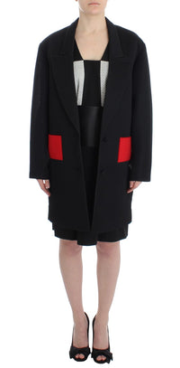 Thumbnail for Elegant Draped Long Coat in Black with Red Accents