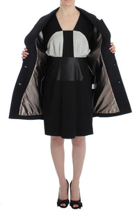 Thumbnail for Elegant Draped Long Coat in Black with Red Accents