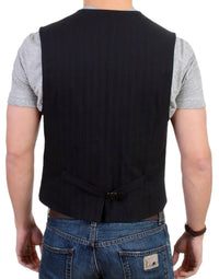 Thumbnail for Black striped cotton casual vest