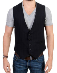 Thumbnail for Black striped cotton casual vest
