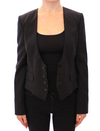 Thumbnail for Elegant Silk-Blend Black Blazer with Scarf Back Detail