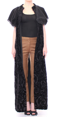 Thumbnail for Elegant Black Brocade Cape Coat Jacket